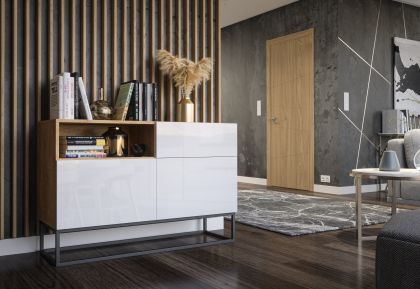 Avorio 120 Komoda Dąb Artisan /Biały Połysk Komód