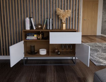 Avorio 120 Komoda Dąb Artisan /Biały Połysk Komód