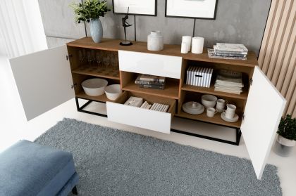 Avorio 180 Komoda Dąb Artisan /Biały Połysk Komód
