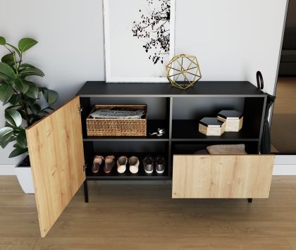 Lanzzi 120 Komoda Czarny Mat /Dąb Artisan Komód